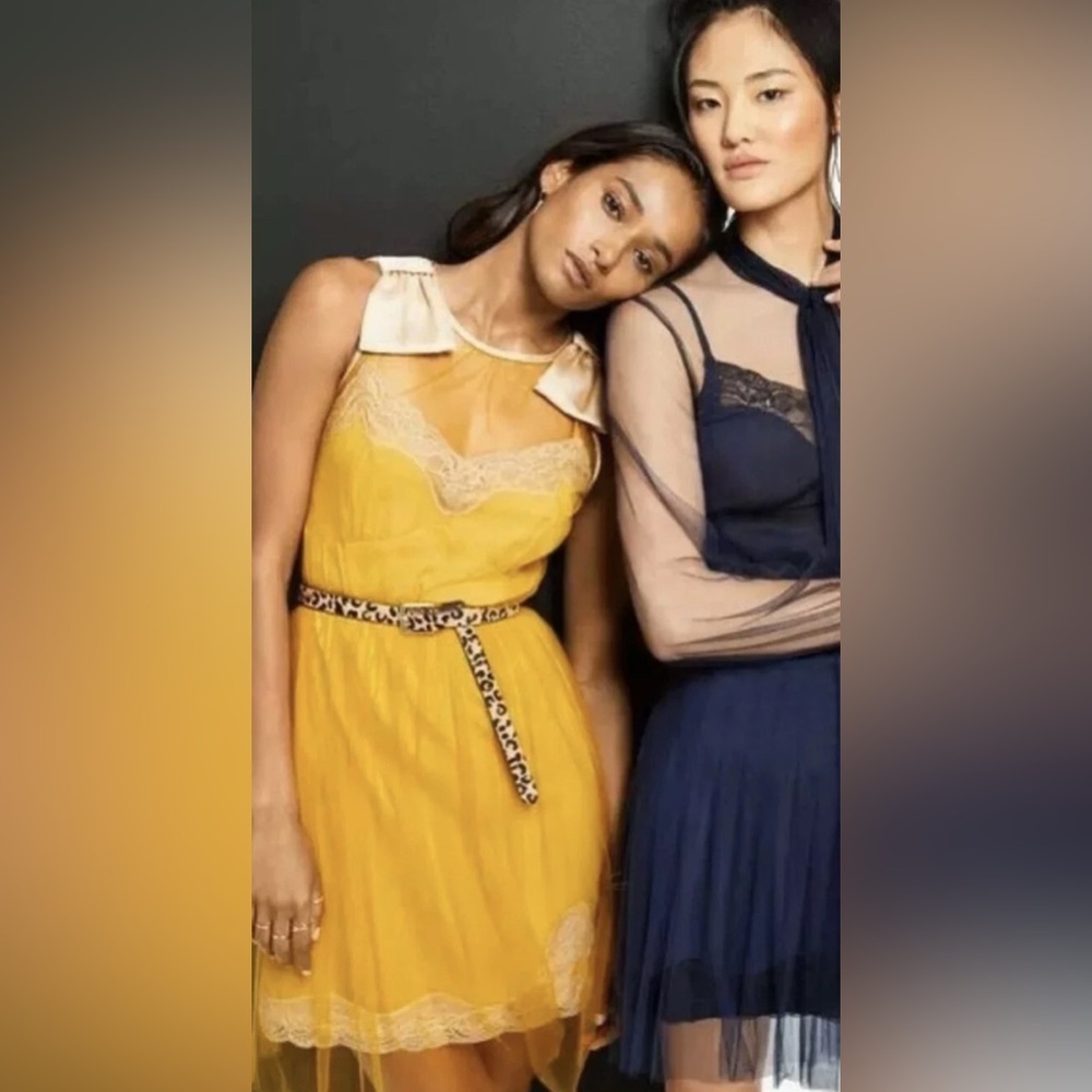 RODARTE x Target Yellow Tulle Lace Mini Slip Dress with Bow Detail- Size XS - Picture 2 of 12